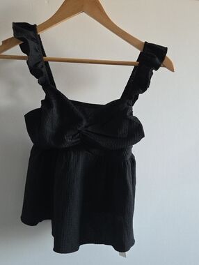 Ruffled Strap Black Baby Doll Camisole Top - Women's